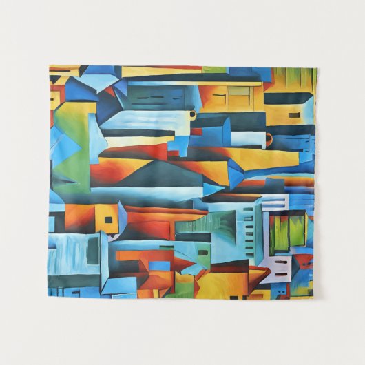 Abstracte Cityscape Buildings Skyscrapers Art Wandkleed (Voorkant (horizontaal))