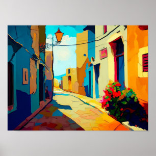 Abstracte Cityscape Canvas Hedendaagse straat Poster