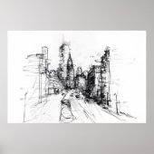Abstracte Cityscape Uitzicht Sketch - Poster (Voorkant)
