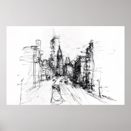 Abstracte Cityscape Uitzicht Sketch - Poster