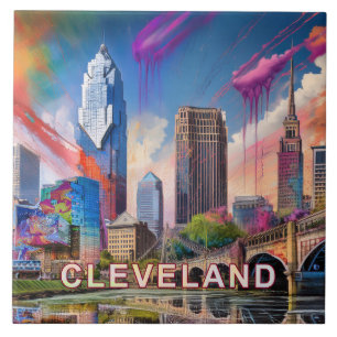 Abstracte Cleveland Skyline Art Modern City Tegeltje