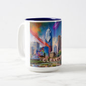 Abstracte Cleveland Skyline Tweekleurige Koffiemok (Voorkant links)