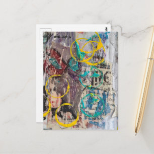 abstracte collage blauwe gele cirkels briefkaart