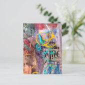 abstracte collage cirkels en woorden briefkaart (Staand voorkant)