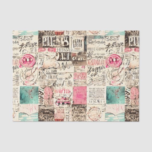 Abstracte Collage met Berichten Weefselpapier Tissuepapier (Voorkant)