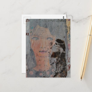 abstracte collage met gezicht en skelet briefkaart