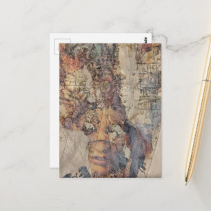 abstracte collage met gezicht mixed media briefkaart