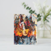 abstracte collage met gezicht mixed media briefkaart (Staand voorkant)