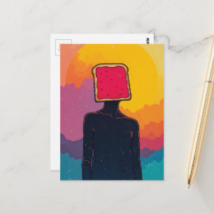 abstracte collage met gezicht van toast en jam briefkaart