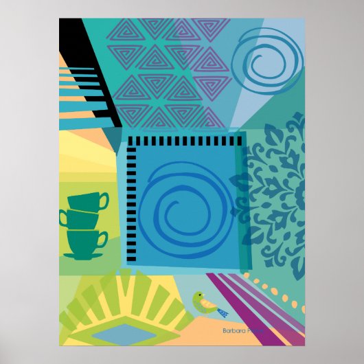 Abstracte Collage met Teacups Poster (Voorkant)