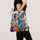 Abstracte collage van muziekinstrumenten tote bag (Dichtbij)