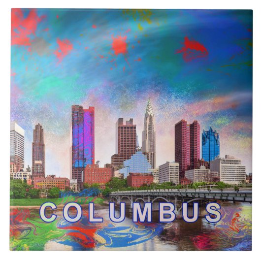 Abstracte Columbus Skyline Art Modern City Tegeltje (Voorkant)