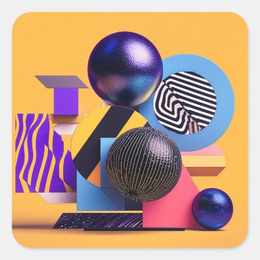 Abstracte compositie met kleurrijke bollen vierkante sticker (Voorkant)