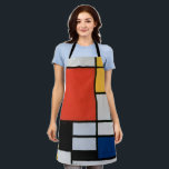 Abstracte compositie van Piet Mondriaan Schort<br><div class="desc">Compositie met Large Red Plane, Yellow, Black, Grey, and Blue (1921) van Piet Mondriaan is een abstracte kunstcompositie die asymmetrisch is met één groot overheersend kleurblok, rood, dat in evenwicht wordt gebracht door de verdeling van kleinere blokjes geel, blauwachtig grijs en wit. De compositie heeft dikke, zwarte horizontale en verticale...</div>