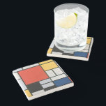 Abstracte compositie van Piet Mondriaan Stenen Onderzetter<br><div class="desc">Compositie met Large Red Plane, Yellow, Black, Grey, and Blue (1921) van Piet Mondriaan is een abstracte kunstcompositie die asymmetrisch is met één groot overheersend kleurblok, rood, dat in evenwicht wordt gebracht door de verdeling van kleinere blokjes geel, blauwachtig grijs en wit. De compositie heeft dikke, zwarte horizontale en verticale...</div>