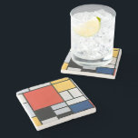 Abstracte compositie van Piet Mondriaan Stenen Onderzetter<br><div class="desc">Compositie met Large Red Plane, Yellow, Black, Grey, and Blue (1921) van Piet Mondriaan is een abstracte kunstcompositie die asymmetrisch is met één groot overheersend kleurblok, rood, dat in evenwicht wordt gebracht door de verdeling van kleinere blokjes geel, blauwachtig grijs en wit. De compositie heeft dikke, zwarte horizontale en verticale...</div>