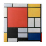 Abstracte compositie van Piet Mondriaan Tegeltje<br><div class="desc">Compositie met Large Red Plane, Yellow, Black, Grey, and Blue (1921) van Piet Mondriaan is een abstracte kunstcompositie die asymmetrisch is met één groot overheersend kleurblok, rood, dat in evenwicht wordt gebracht door de verdeling van kleinere blokjes geel, blauwachtig grijs en wit. De compositie heeft dikke, zwarte horizontale en verticale...</div>