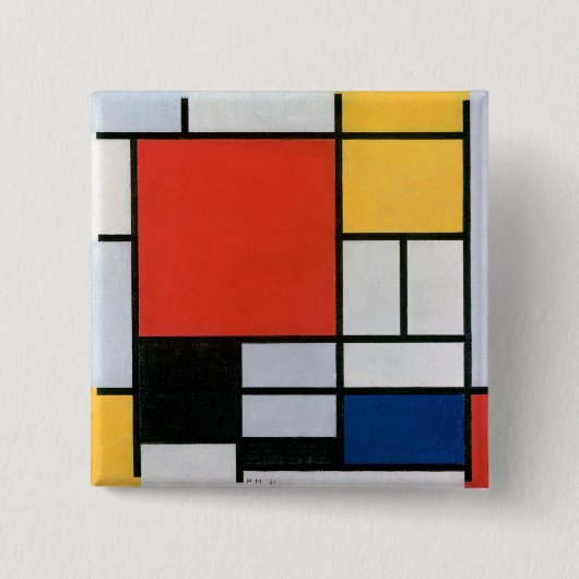 Abstracte compositie van Piet Mondriaan Vierkante Button 5,1 Cm (Voorkant)