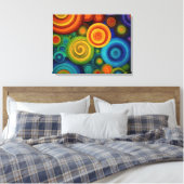 Abstracte concentrische cirkels in levendig multi- canvas afdruk (Insitu (Slaapkamer))