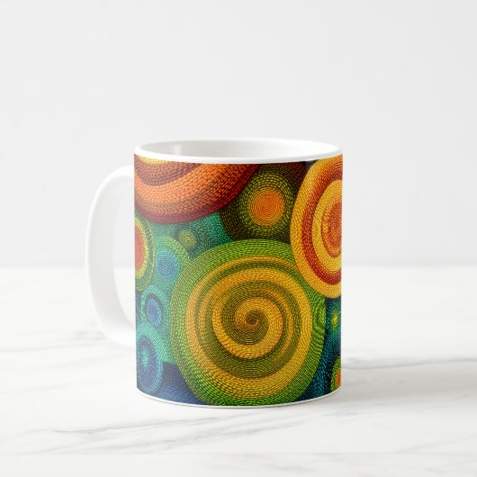 Abstracte concentrische cirkels in levendig multi- koffiemok (Voorkant links)