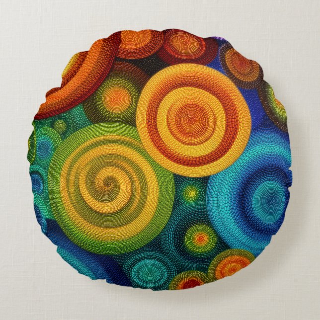 Abstracte concentrische cirkels in levendige multi rond kussen (Voorkant)