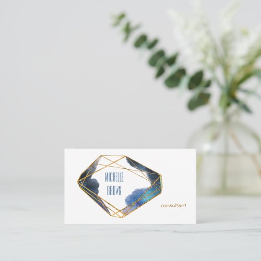 Abstracte consultant met blauw goudkristal elegant visitekaartje (Staand voorkant)