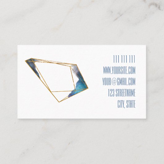 Abstracte consultant met blauw goudkristal elegant visitekaartje (Achterkant)