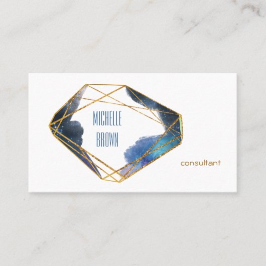 Abstracte consultant met blauw goudkristal elegant visitekaartje (Voorkant)