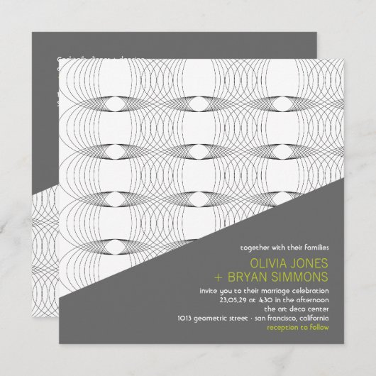 Abstracte cool Modern Art Mod Rings Wedding Invite Kaart (Voorkant / Achterkant)