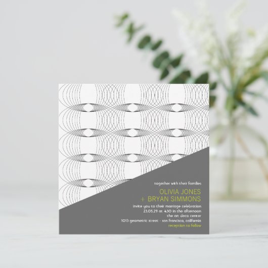Abstracte cool Modern Art Mod Rings Wedding Invite Kaart (Staand voorkant)