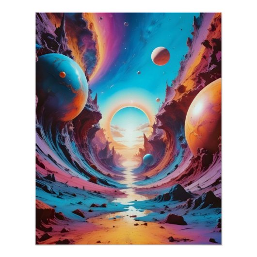 Abstracte Cosmic Horizon Fantasy Achtergrond Kunst Perfect Poster (Voorkant)
