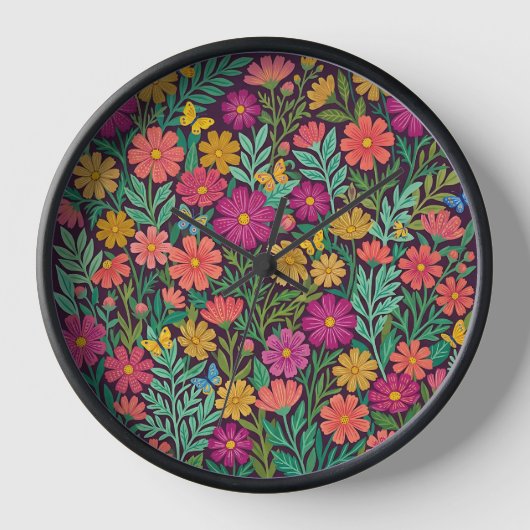 Abstracte Cosmos Bloemen & Vlinders Kunst Klokken (Voorkant)