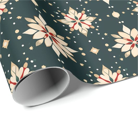  Abstracte Cream en Rode Kerststerren Cadeaupapier (Rol Hoek)