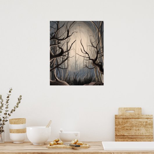 Abstracte Creepy Twisted Tree Branch Poster Afdruk (Keuken)