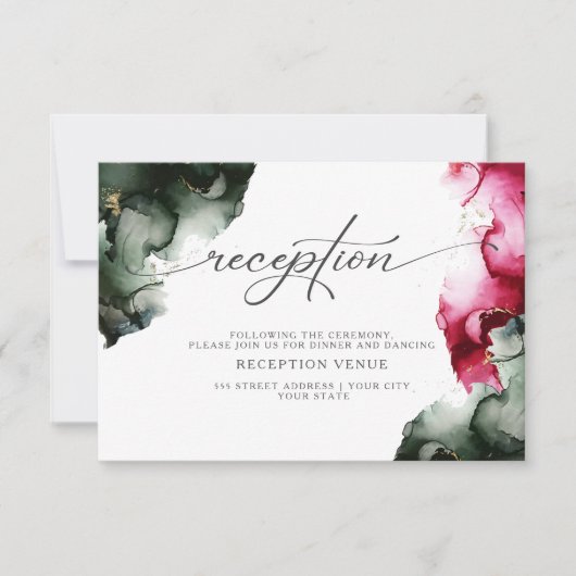 Abstracte Crimson en Sage Green Reception Kaart (Voorkant)