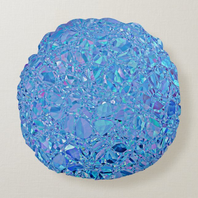 Abstracte Crystal Turquoise en Blue Rond Kussen (Voorkant)