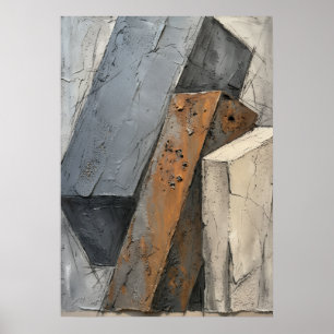 Abstracte Cubistische Betonnen Steen Roest Geometr Poster