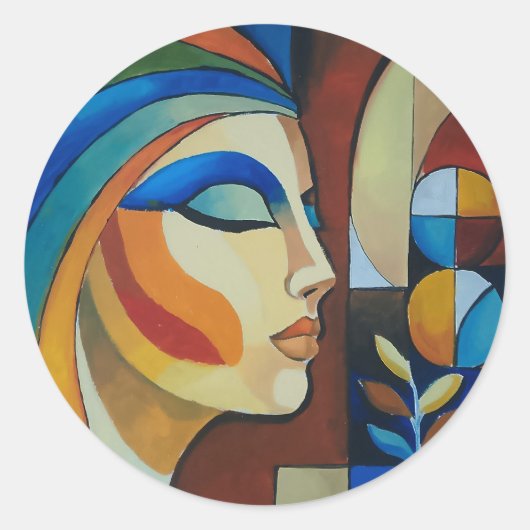 Abstracte Cubistische Vrouw Kunst Ronde Sticker (Voorkant)