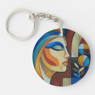 Abstracte Cubistische Vrouw Kunst Vierkante Sleute Sleutelhanger