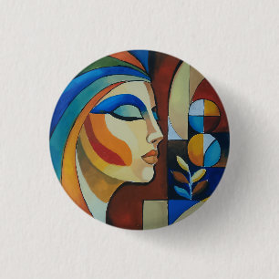 Abstracte Cubistische Vrouw Schilderkunst Kunst Ro Ronde Button 3,2 Cm