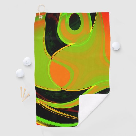 Abstracte curven in kalkgroen met oranje bad golfhanddoek (Insitu)