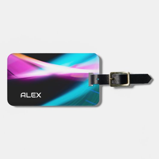 Abstracte cyaan, magenta en zwarte dynamische iPho Bagagelabel (Voorkant horizontaal)