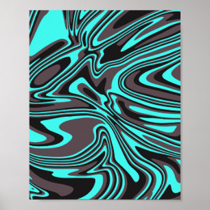 Abstracte cyan en zwarte golven poster