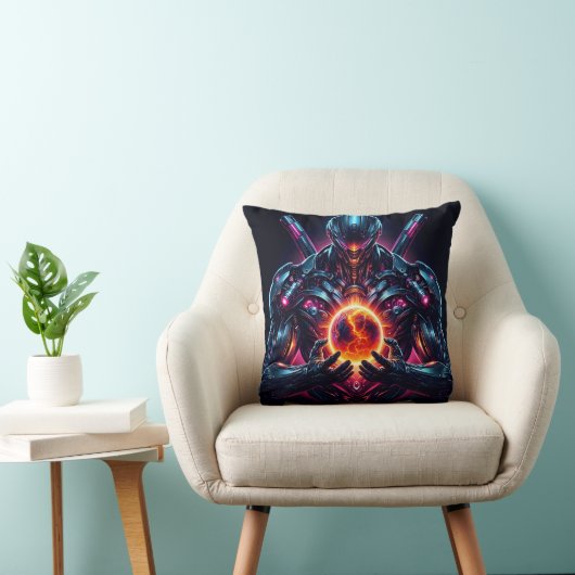 Abstracte Cyber Kosmische Bewaker Futuristische Ro Kussen (Stoel)