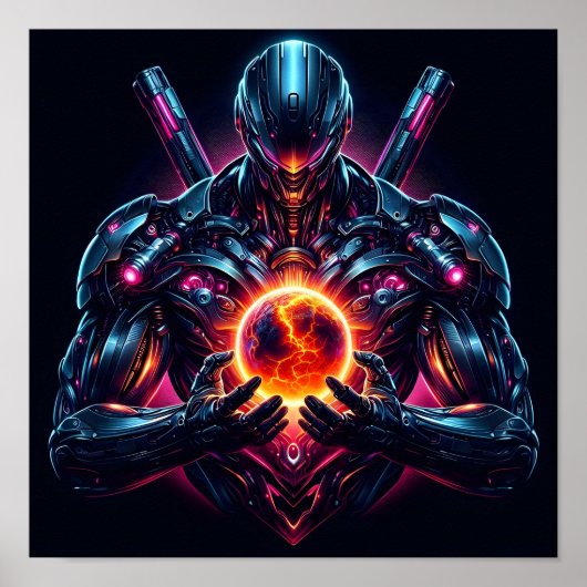 Abstracte Cyber Kosmische Bewaker Futuristische Ro Poster (Voorkant)
