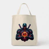 Abstracte Cyber Kosmische Bewaker Futuristische Ro Tote Bag (Achterkant)