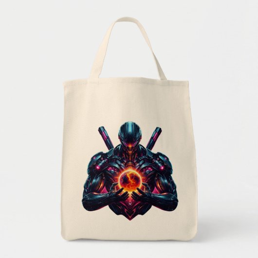Abstracte Cyber Kosmische Bewaker Futuristische Ro Tote Bag (Voorkant)