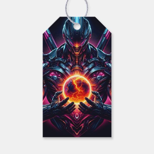 Abstracte Cyber Kosmische Gardiaan Futuristische R Cadeaulabel (Voorkant)