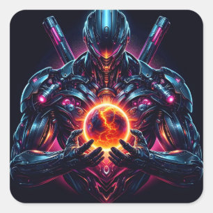 Abstracte Cyber Kosmische Gardiaan Futuristische R Vierkante Sticker