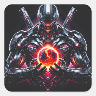 Abstracte Cyber Kosmische Gardiaan Futuristische R Vierkante Sticker